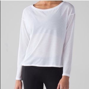 Lululemon lean in white sheer striped boxy top
